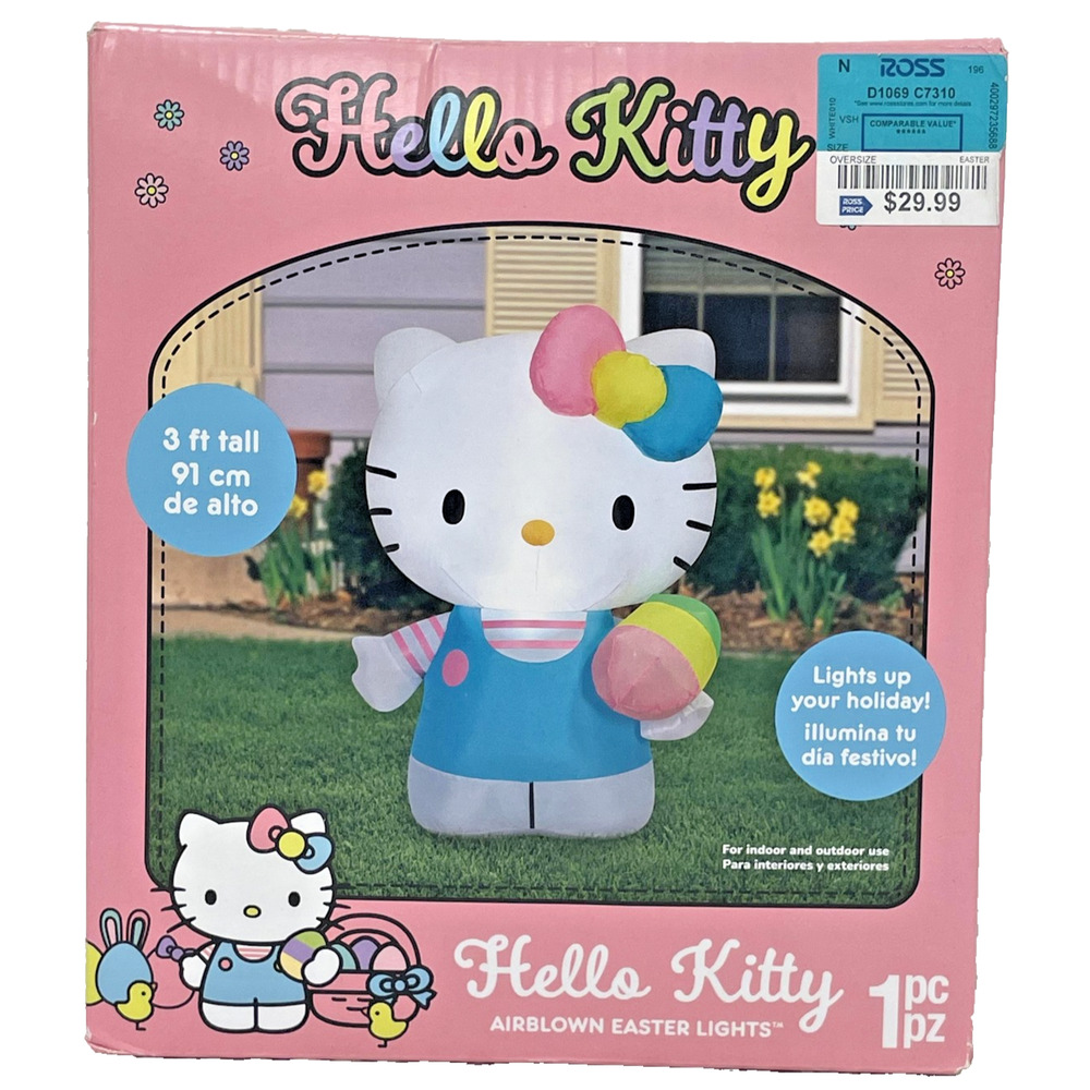 Gemmy Hello Kitty 3ft Easter Inflatable Yard Decor Blow Up Sanrio Lighted